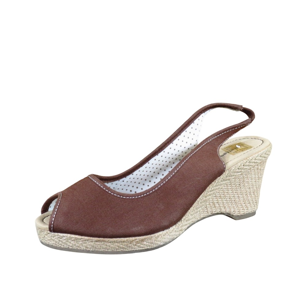Montego Bay Club Womens Espadrille Wedge Sandals Size 9.5 Summer Brown Canvas